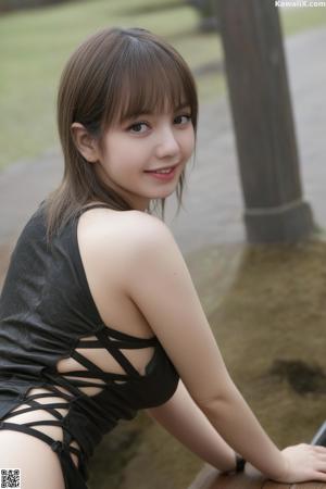 A young woman laying on a wooden bench in the grass.