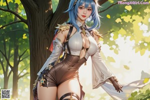A woman with long blue hair is posing for a picture.