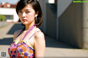 A woman in a purple kimono posing for a picture.