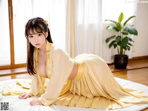 A woman in a pink kimono posing for a picture.