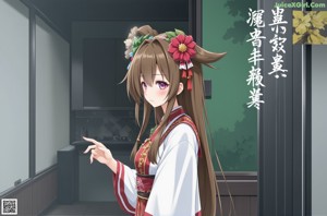 A girl in a maid outfit leaning against a door.