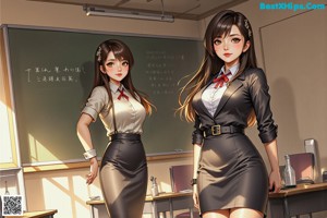 Anime girl with brown hair and a white shirt.